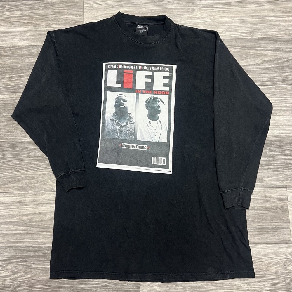Vintage Biggie Tupac Rap Tee Mens 4XL XXXXL‎ Long Sleeve Black Faded HipHop